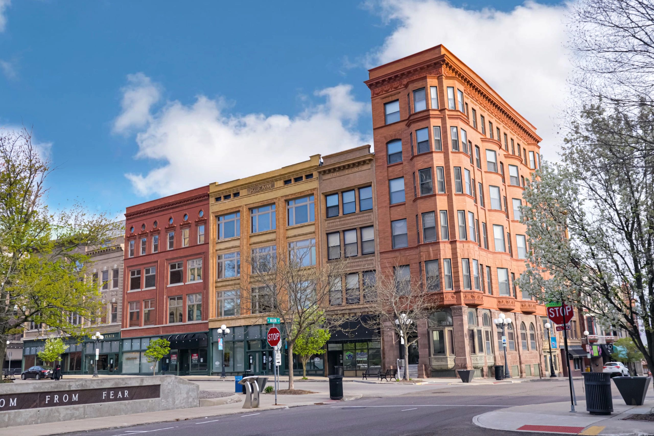 Colorful commercial building exteriors