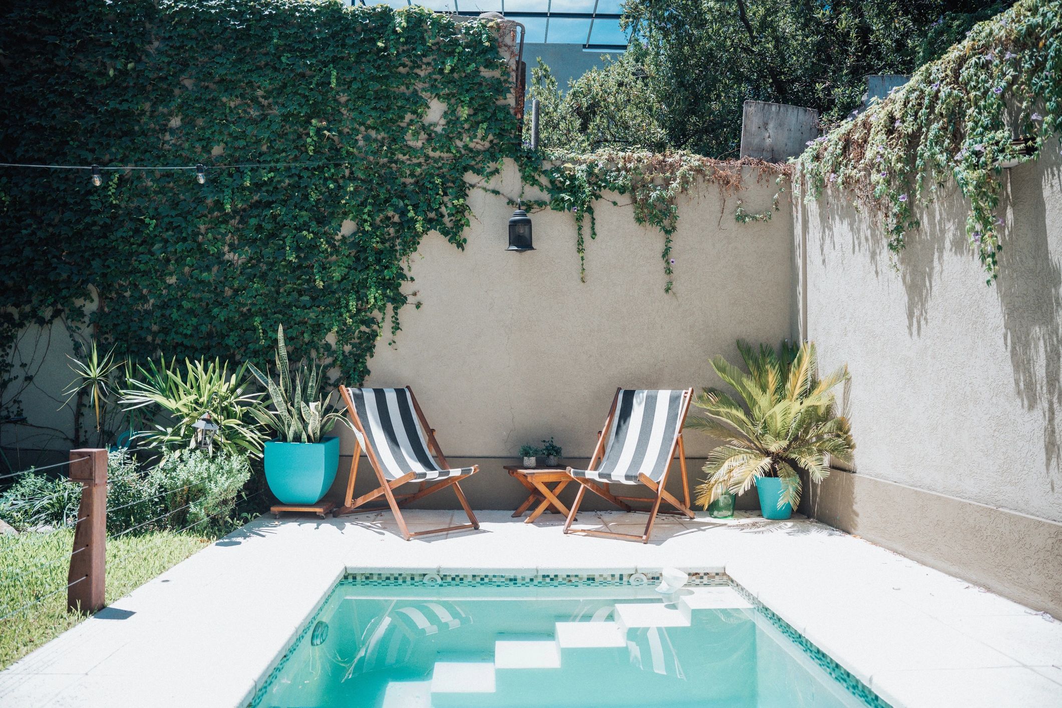 Poolside lounge area with patio seating