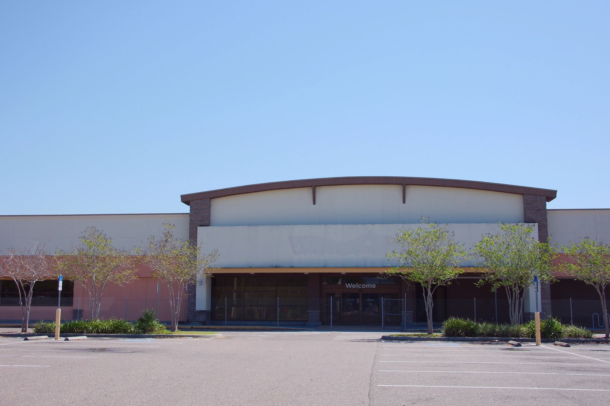 Commercial storefront exterior suited for awning installation